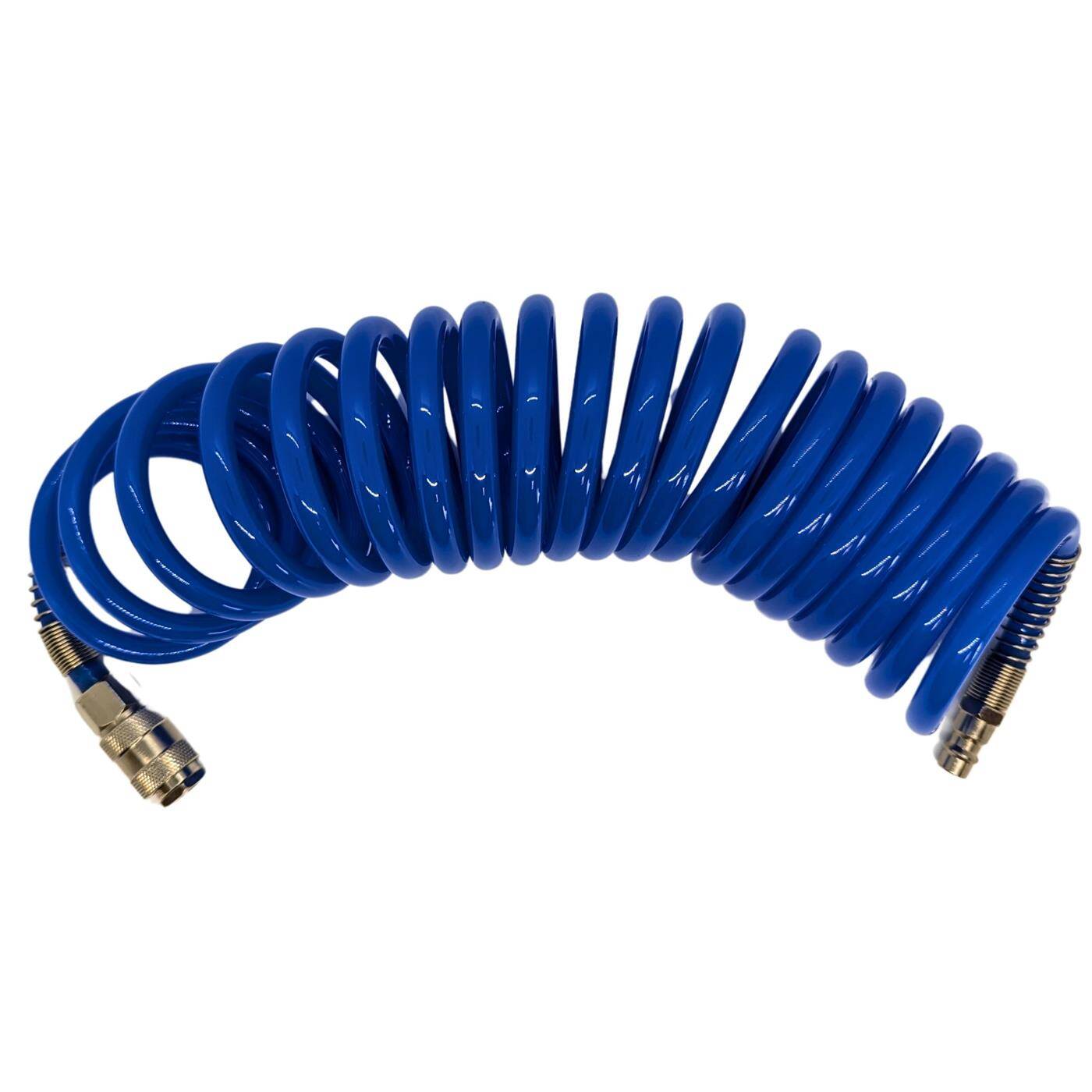 PU Spiralschlauch mit Schnellkupplung 6,5mm/10mm 5m für Kompressoren und Druckluftwerkzeuge flexibel, abriebfest Druckluftverlängerung Dose & Stecker