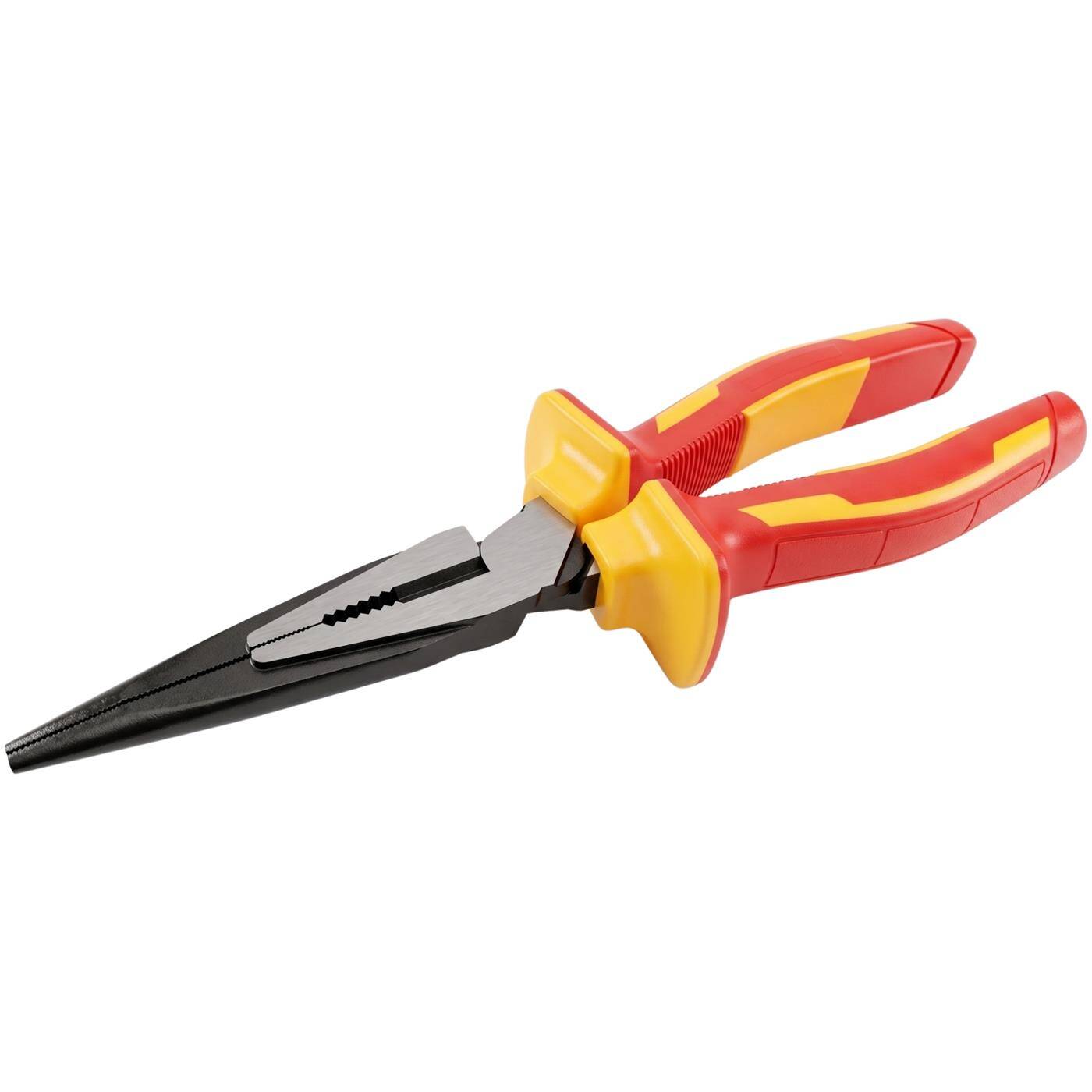 Lumonic VDE Needle-Nose Pliers, 1000 V Heavy-Duty, 200 mm - Extended serrated jaws, 60CrV steel, two-component handle, for control cabinets and junction boxes
