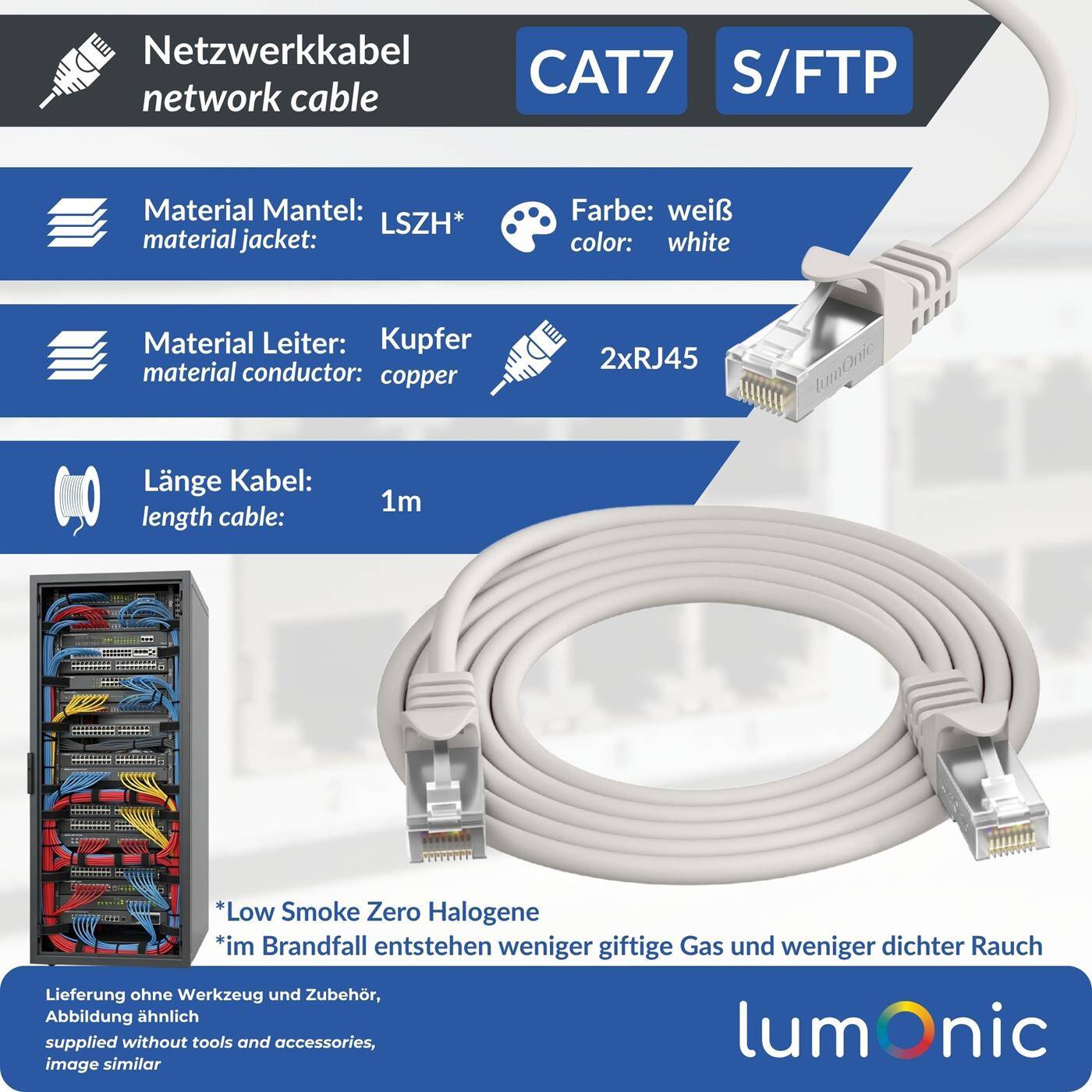 1m RJ-45 Network cable Patch cable CAT7 White S/FTP Ethernet DSL LAN CAT.7