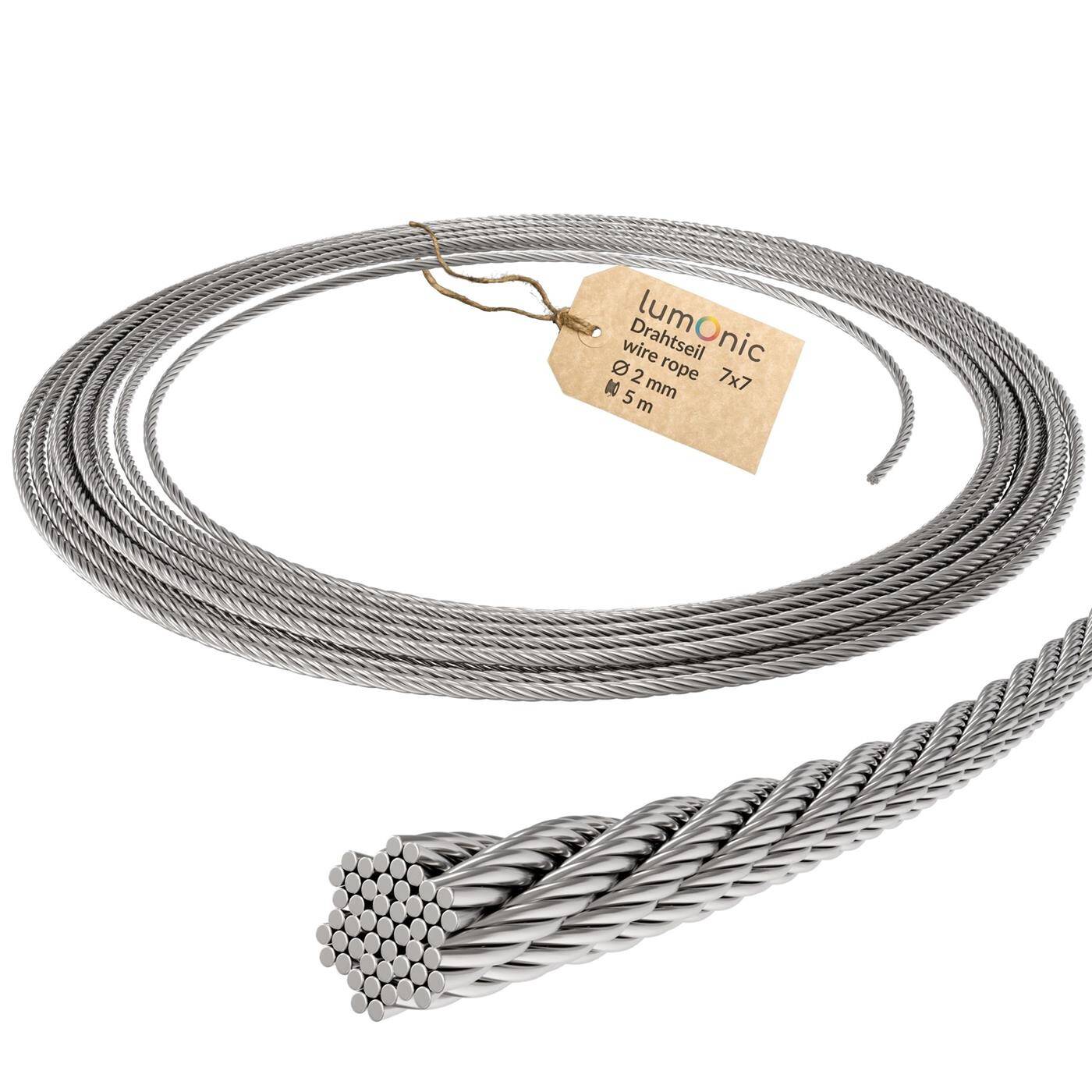 Drahtseil 5m Edelstahl V4A 316 2mm 7x7 Seile rostfrei für Ranksysteme