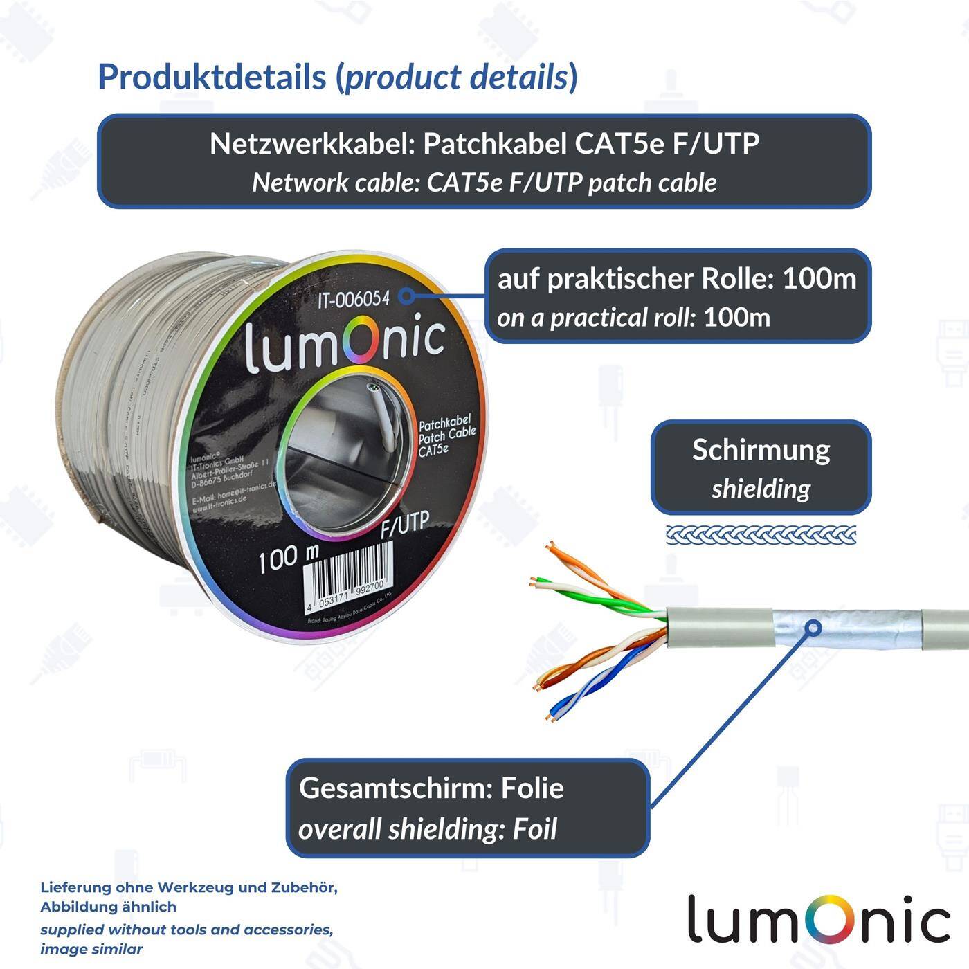 100m Netzwerkkabel Patchkabel CAT5e F/UTP F/UTP Ethernet Kabel LAN Kabel CAT.5e