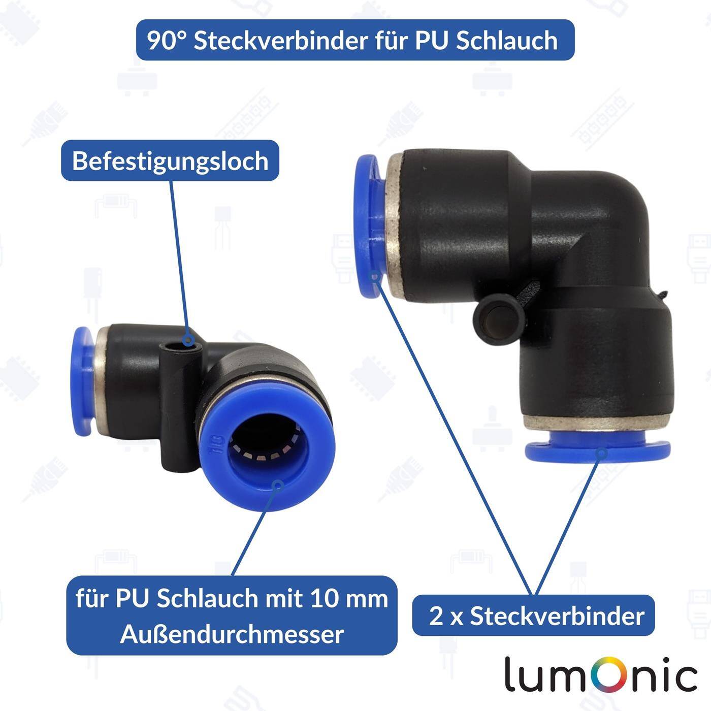 PU hose 90° connector 10mm Angle connector L-connector Pneumatic plug connector Hose connector Compressed air PU hose 90° connector 10mm Angle connector L-connector Pneumatic plug connector Hose connector Compressed air