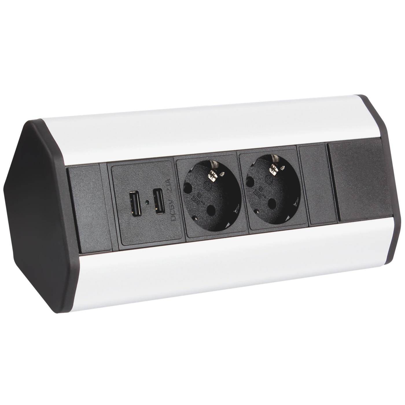 CornerBox 2x Schuko + 1x USB 2,4A + 1x Typ C Tisch Ecksteckdose Tischsteckdose Aluminium