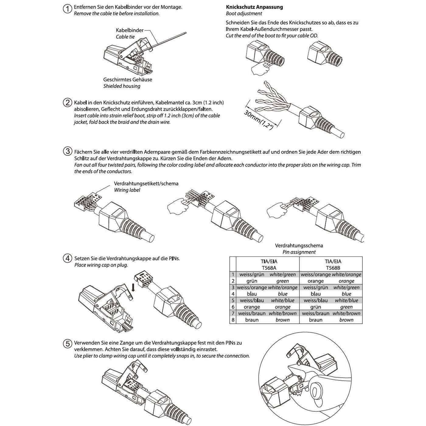 Netzwerkstecker werkzeuglos RJ45 Metall Stecker CAT6A LAN vergoldete Kontakte Cat 6a ohne Werkzeug Patchkabel CAT6 CAT5