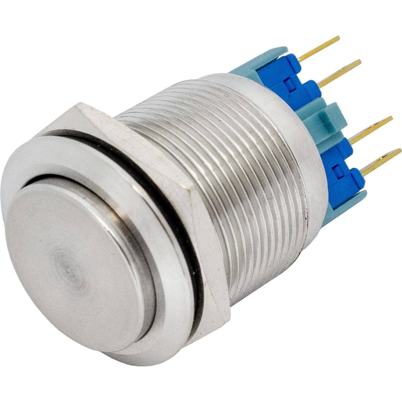 Stainless steel Push button raised Ø22mm IP65 2,8x0,5mm Pins 250V 3A Vandal-proof