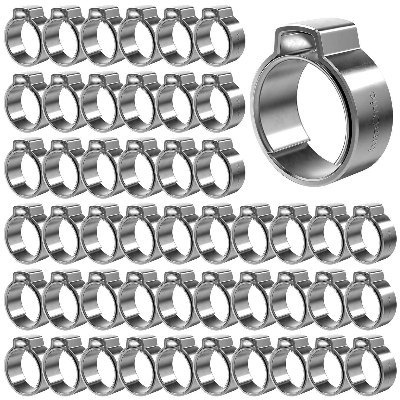 Lumonic I 50x 1-Ohr-Schelle 12,3-14,8mm I V2A Edelstahl I Einohrschelle I Schlauchschelle I für Druckluft, Rohrsysteme, Garten, KFZ
