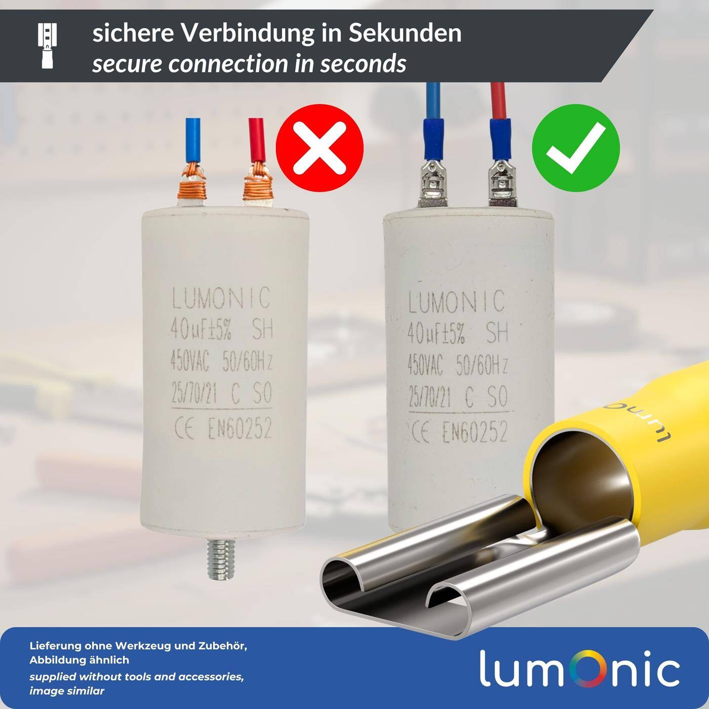 Lumonic 25x Flat receptacle 4,0-6,0mm²  | for flat plug 0,8 x 6,8mm | Partially insulated | Cable connector without soldering | Tin-plated brass | Automotive, mechanical engineering