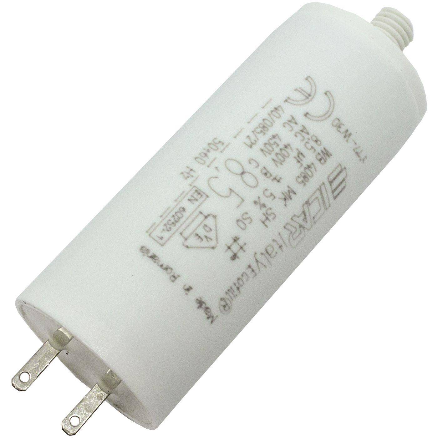 Anlaufkondensator Motorkondensator 8,5µF 450V 30x71mm Stecker 2,8x0,8mm ICAR 8,5uF