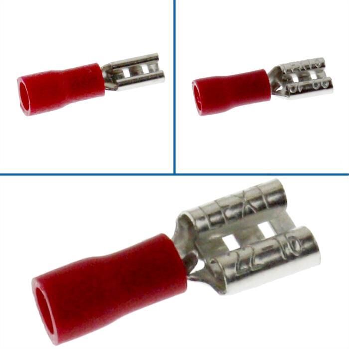 25x Flachsteckhülse teilisoliert 0,5-1,5mm² Steckmaß 0,8x2,8mm Rot für Flachstecker Messing verzinnt