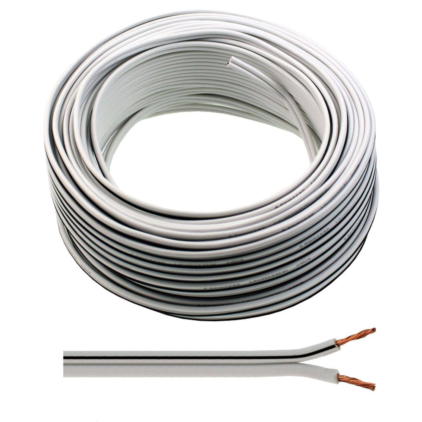 50m Lautsprecherkabel 2x 0,5mm² Weiß Audiokabel Boxenkabel