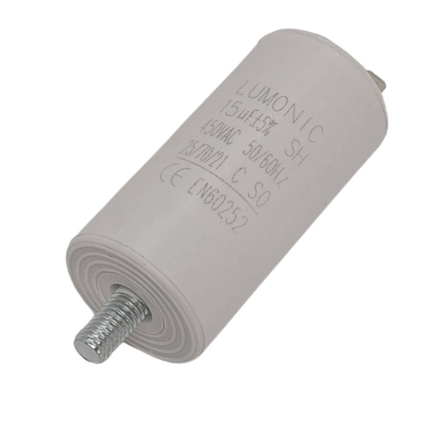 Starting capacitor with Plug 6,3x0,8mm 15µF 450V 34x70mm 15uF Motor capacitor with plastic housing