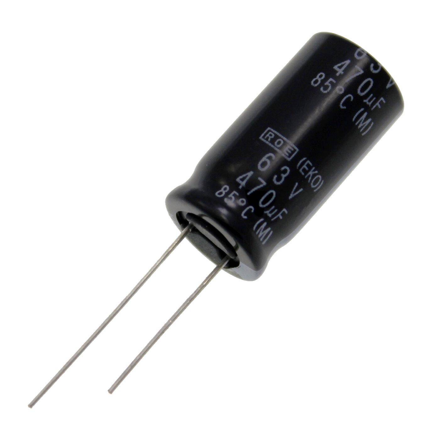 Elko Kondensator Radial 470µF 63V | Elektrolytkondensator bis zu einer Temperatur von 85°C | 12,5x25mm | 470uF EKO00GG347J00K Vishay