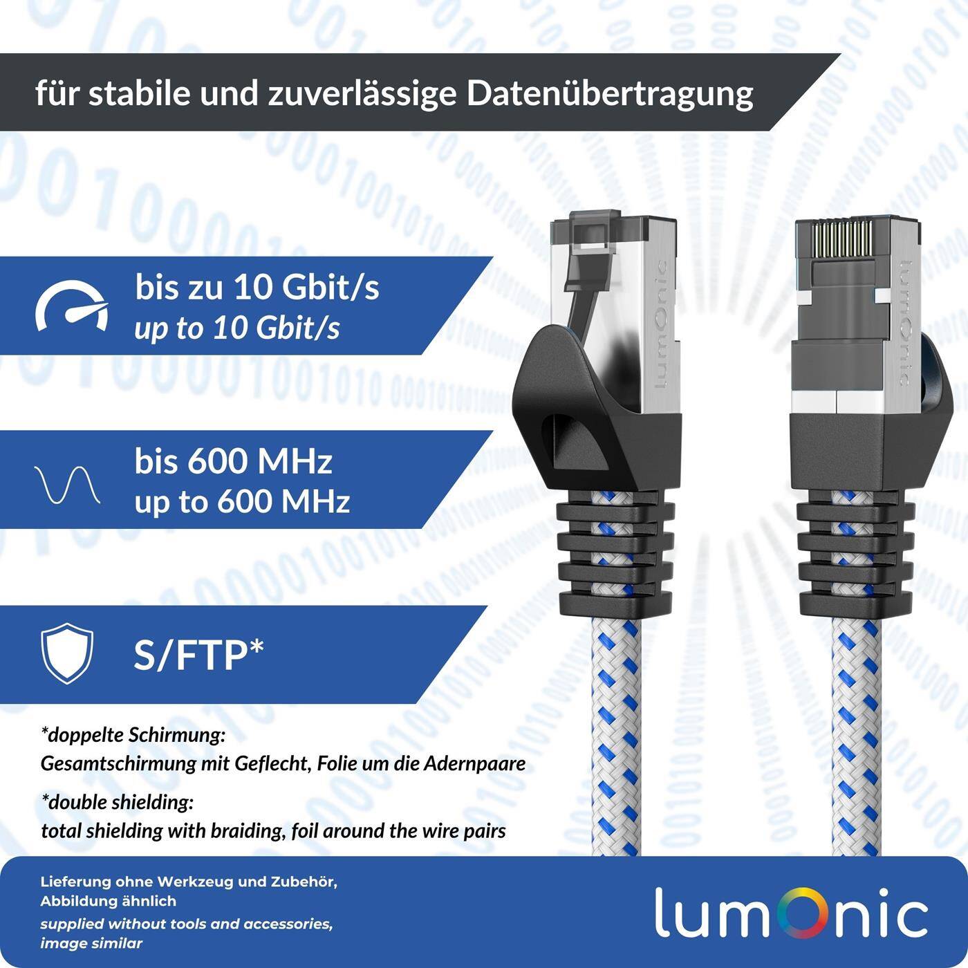 Lumonic CAT7 Patchkabel S/FTP 5m | RJ45 | Weiß Blau Premium Nylon Optik | Ethernet LAN | Netzwerkkabel