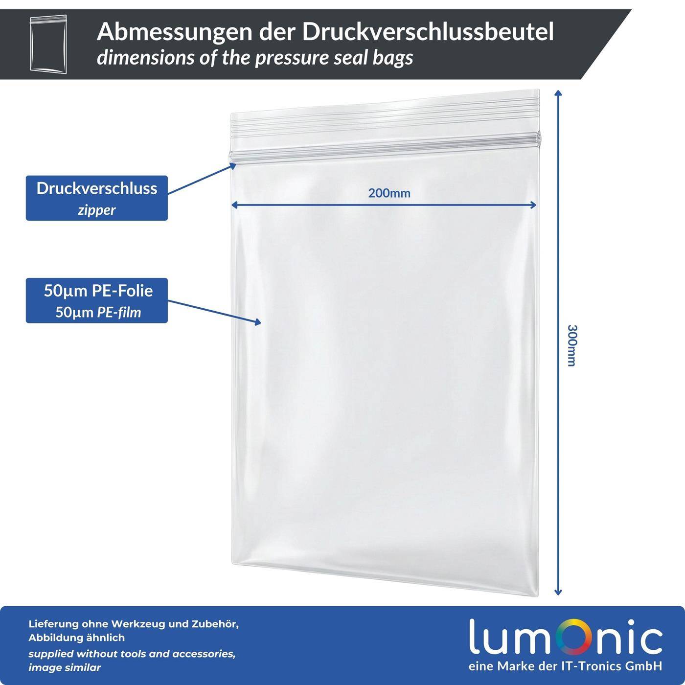 100x Druckverschlussbeutel 200x300mm 50µm Zip Beutel für Kleinteile Reisen Lagerung Transparent Reißfest + Geruchsneutral