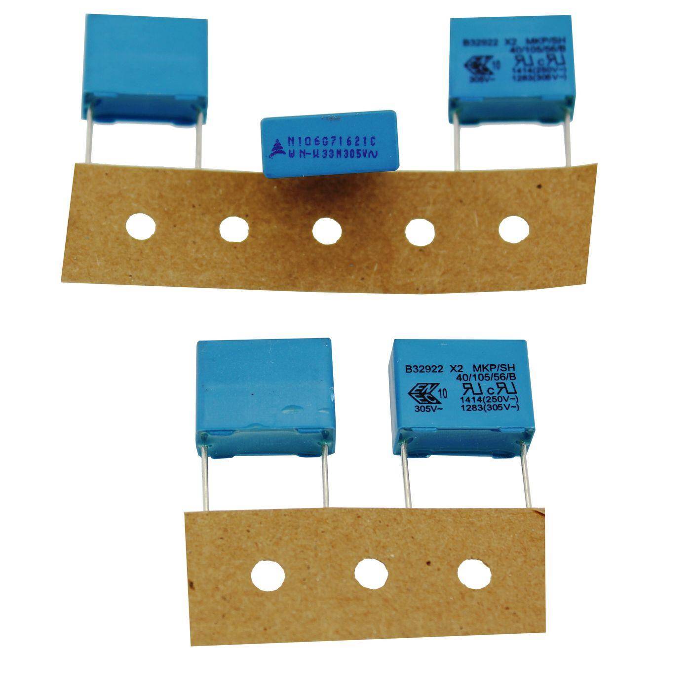 Epcos MKP Interference suppression capacitor | 0,33µF 305V AC I 2-Pin Connection I 2-Pin I 0,33uF, 330nF I Capacitor against flickering | for household appliances, power tools, building technology, industrial applications, LED