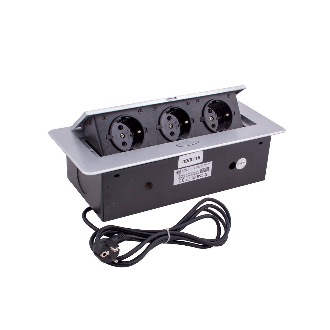 Lumonic KombiBox 3x Schuko Steckdose Tischsteckdose Aluminium I 3 Steckdosen mit 230V im Tower max. 3600W I Mit Bohrloch-Größe 230x116mm Ideal für den Einbau