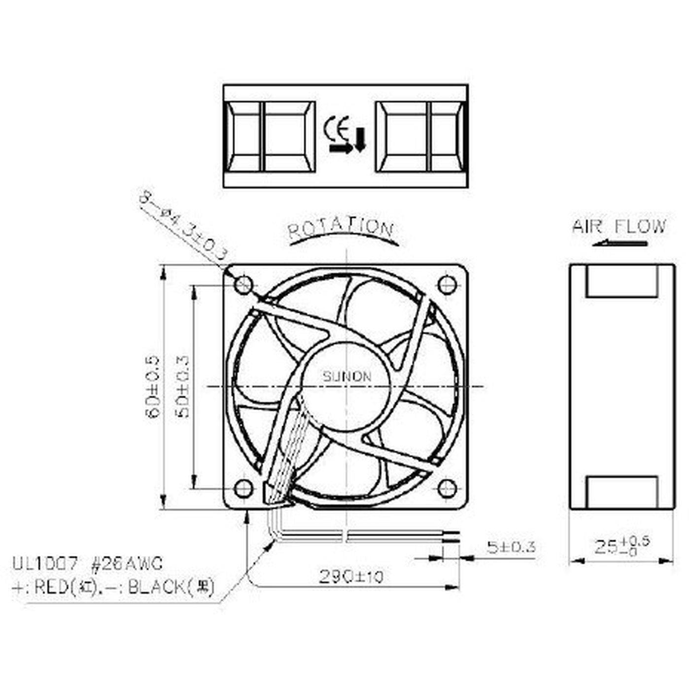 Lüfter 12V DC 1,56W 60x60x25mm 45,9m³/h 5200U/Min 45,9m³/h Sunon MF60251VX1000UA99