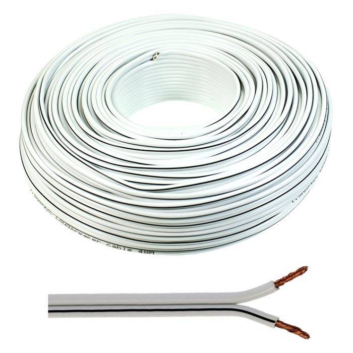 50m Speaker cables 2x 1,5mm² White Audio cable Box housing cable