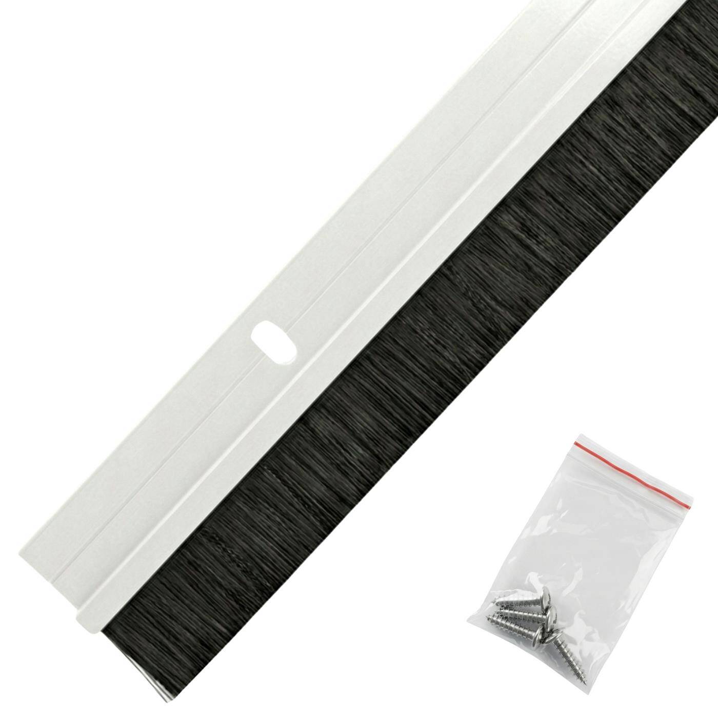 Lumonic 1m Brush seal 20mm | White aluminum profile | Saves heating costs | Screwable + Can be cut to size | Door bottom seal as draught excluder, cold protection, insect protection for doors
