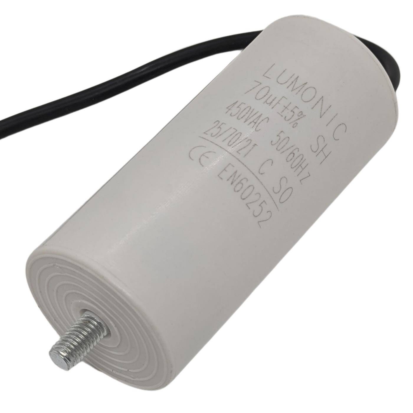 Anlaufkondensator 70µF 450V mit Kabel 25cm 50x110mm 70uF Motorkondensator mit Kunststoffgehäuse