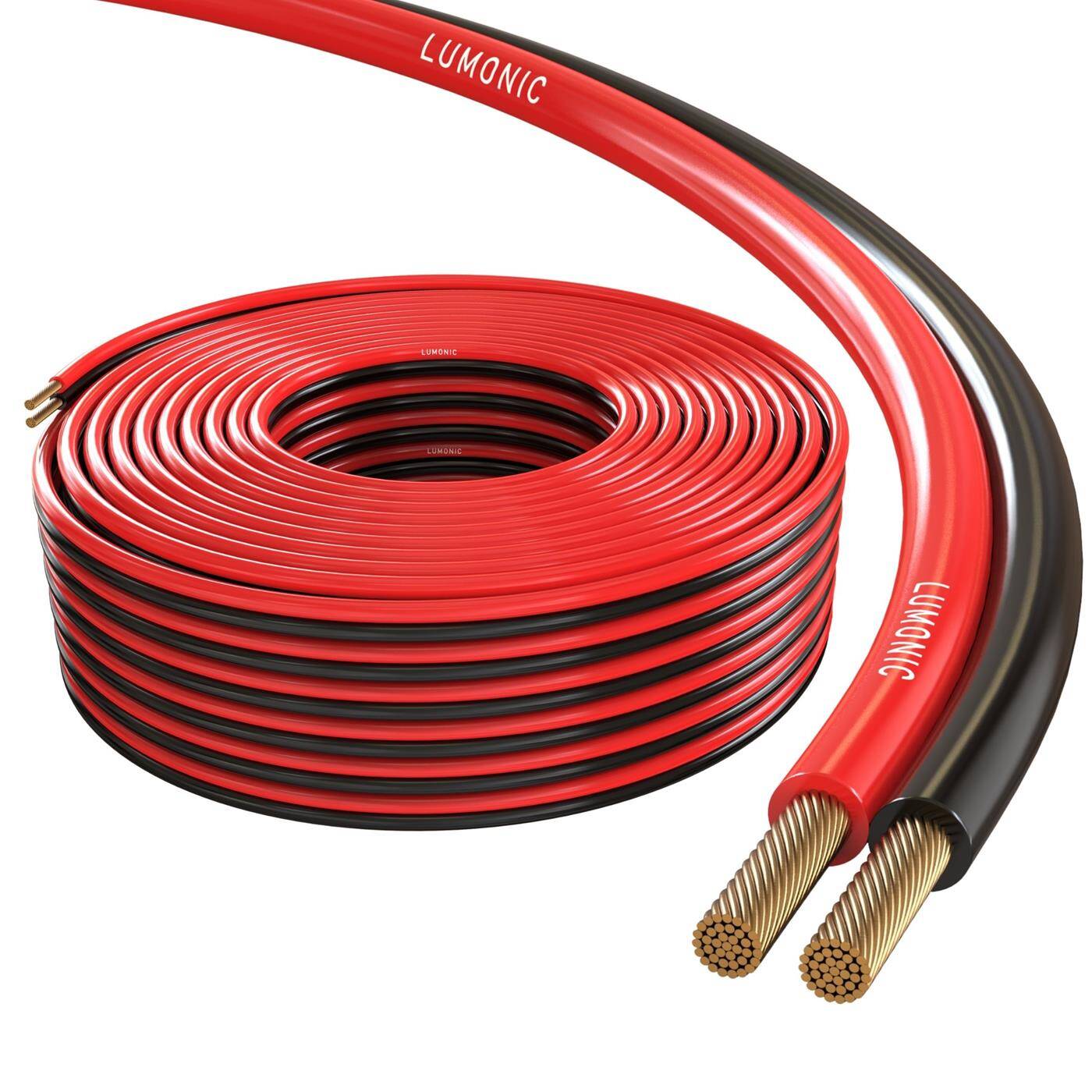 Lumonic Speaker cables | 50m Red Black | 2x 4mm² CCA | HiFi speaker cable | Audio twin line