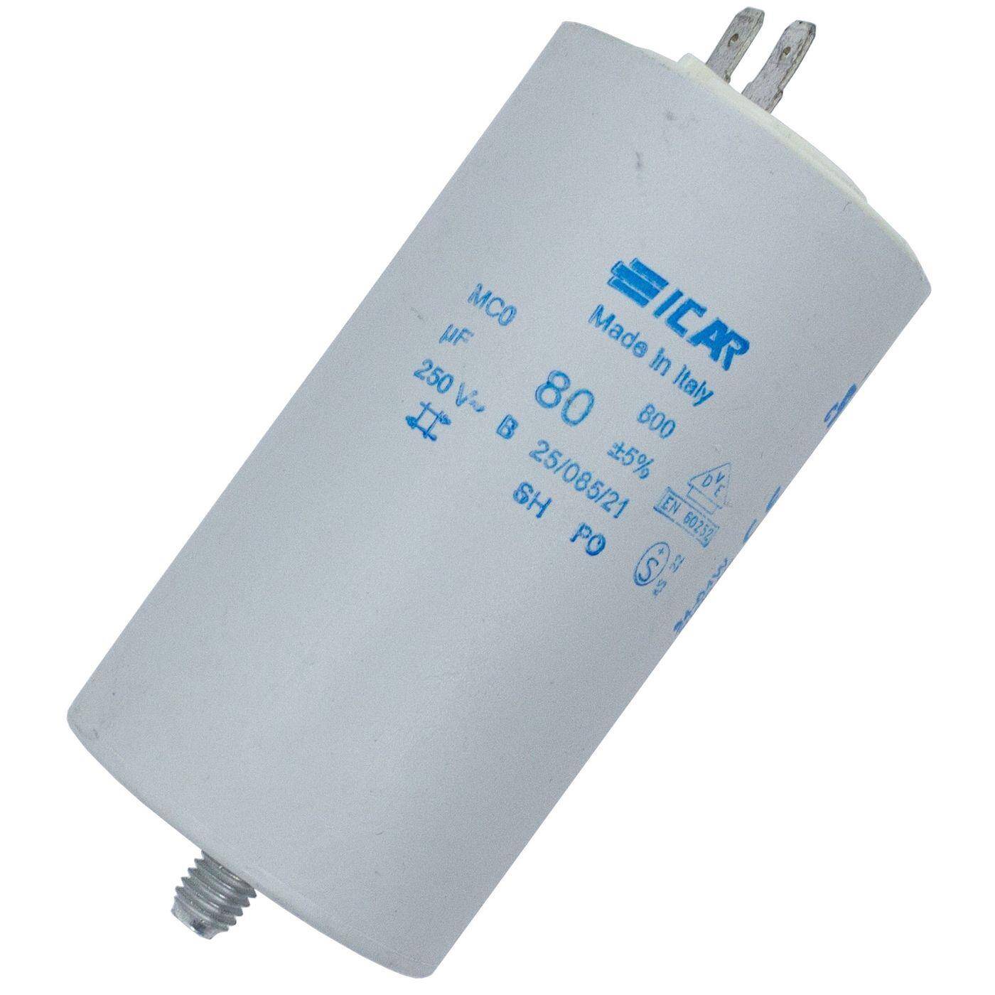 Anlaufkondensator Motorkondensator 80µF 250V 50x93mm Stecker 6,3x0,8mm ICAR 80uF