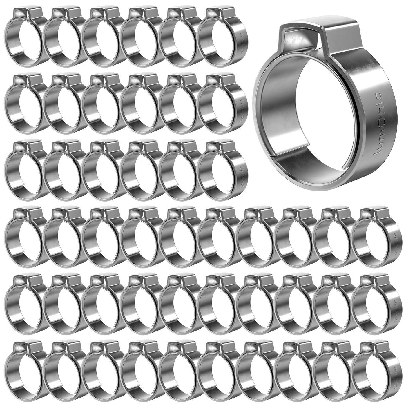 Lumonic I 50x 1-Ohr-Schelle 14,5-17,0mm I V2A Edelstahl I Einohrschelle I Schlauchschelle I für Druckluft, Rohrsysteme, Garten, KFZ