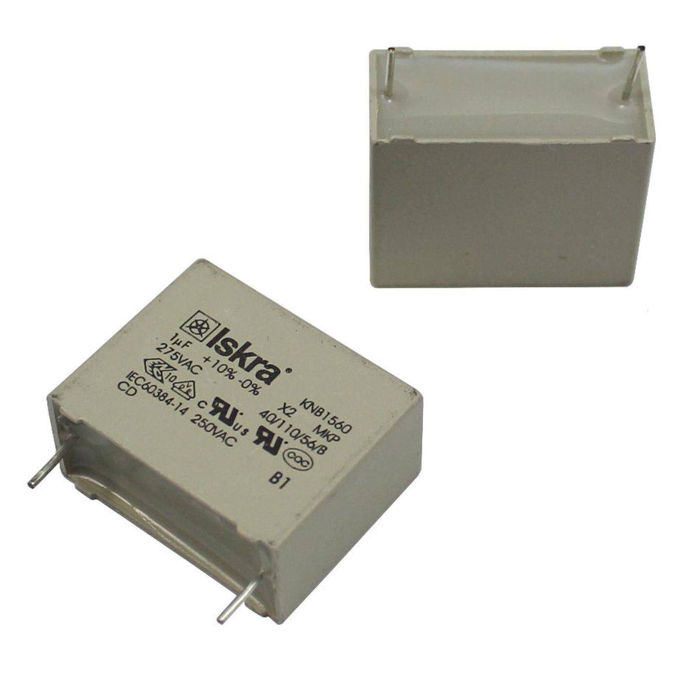 Iskra MKP Interference suppression capacitor | 1µF 275V AC I 2-Pin Connection I 2-Pin I 1uF, 1000nF I Capacitor against flickering | for household appliances, power tools, building technology, industrial applications, LED