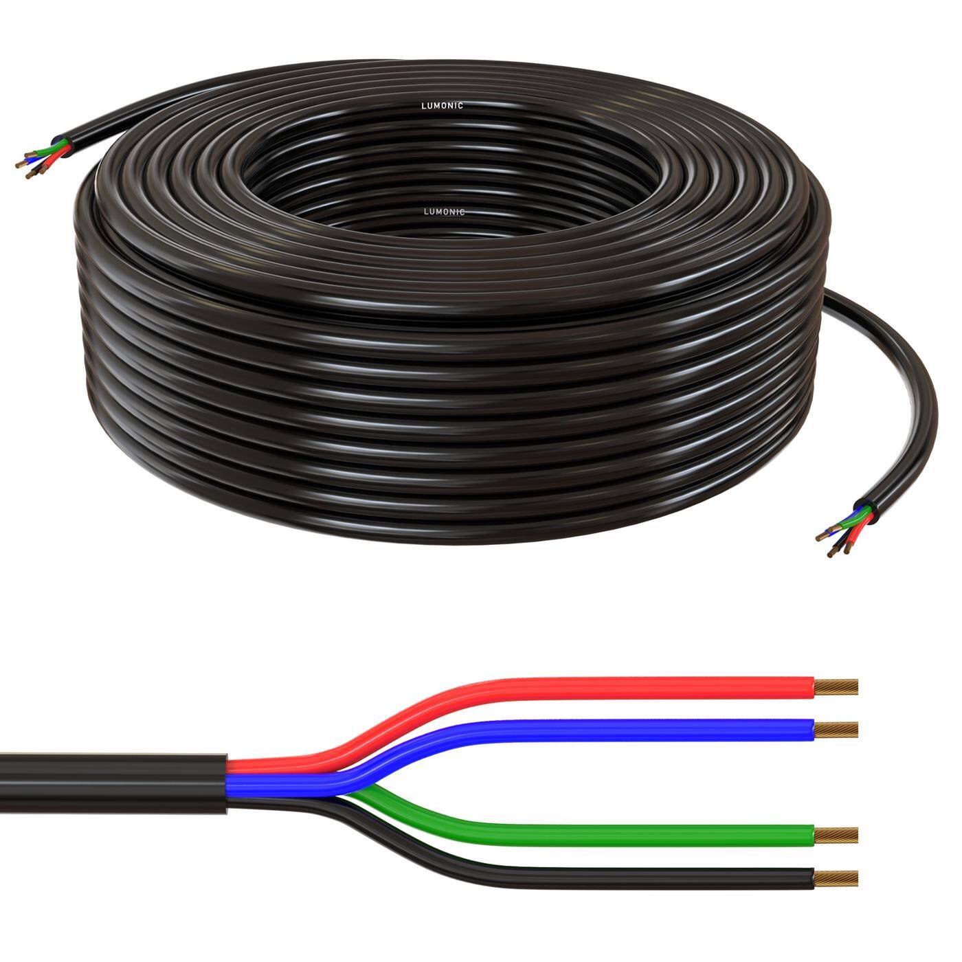 1m RGB LED Control cable 4x 0,34mm² LiYY Extension 4 wire Power cable Black UV resistant