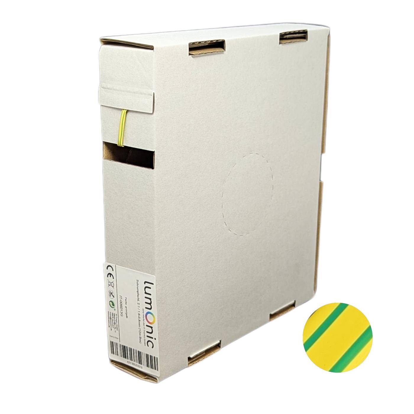 12m Schrumpfschlauch Box 2:1 1,6 -> 0,8mm Grün Gelb Flexibel