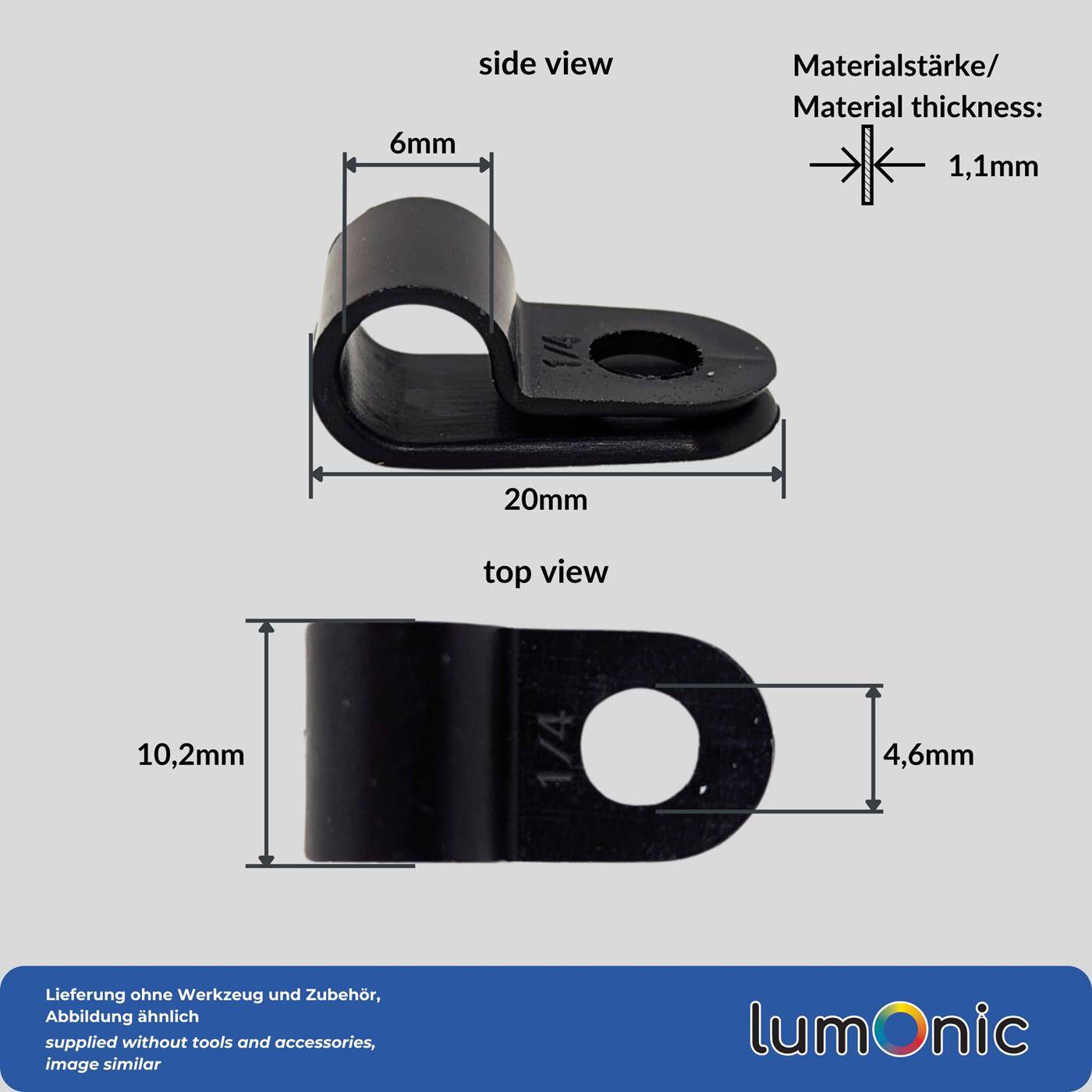 Lumonic Kabelclip Set 100x P-Clip I Perfekt geeignet für Kabel mit 6mm Durchmesser 1/4" I Auch als: Kabelschelle, Kabelhalter und Chassisklemmen einsetzbar