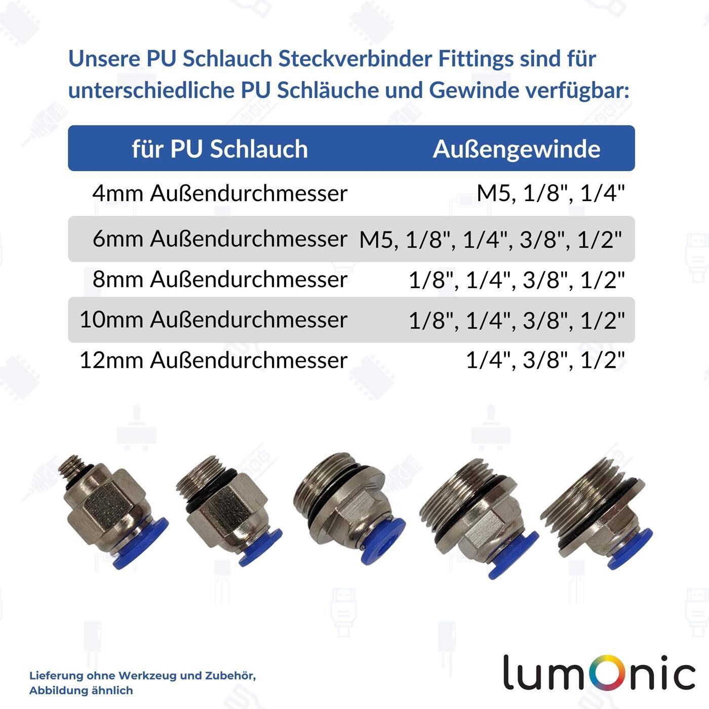 PU Schlauch Steckverbinder Fitting mit Außengewinde 6mm*1/8Zoll gerade Schnellverschluss pneumatischer Steckverbinder Schlauchverbinder Druckluft & Automatisierung