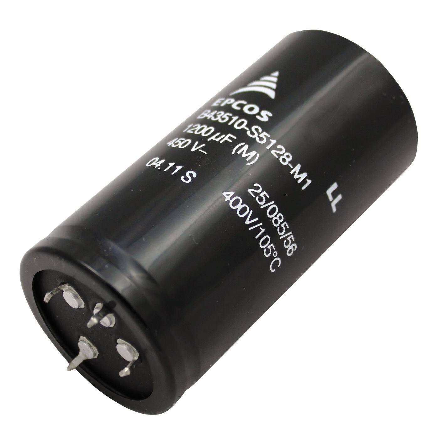 4-Pin Elko Capacitor 1200µF 450V | Electrolytic capacitor up to a temperature of 85°C | 40x80mm | 1200uF B43510A5128M Epcos