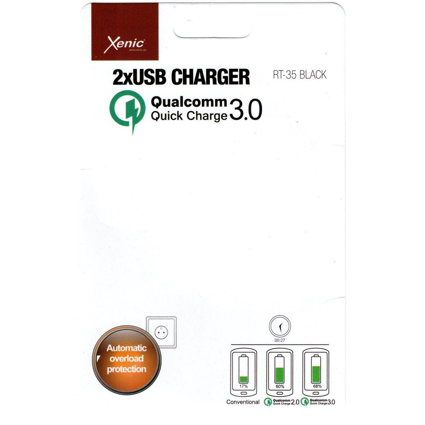 3A 2xUSB Mobile Charger black Xenic RT-35 Black 15W AC DC Adpater