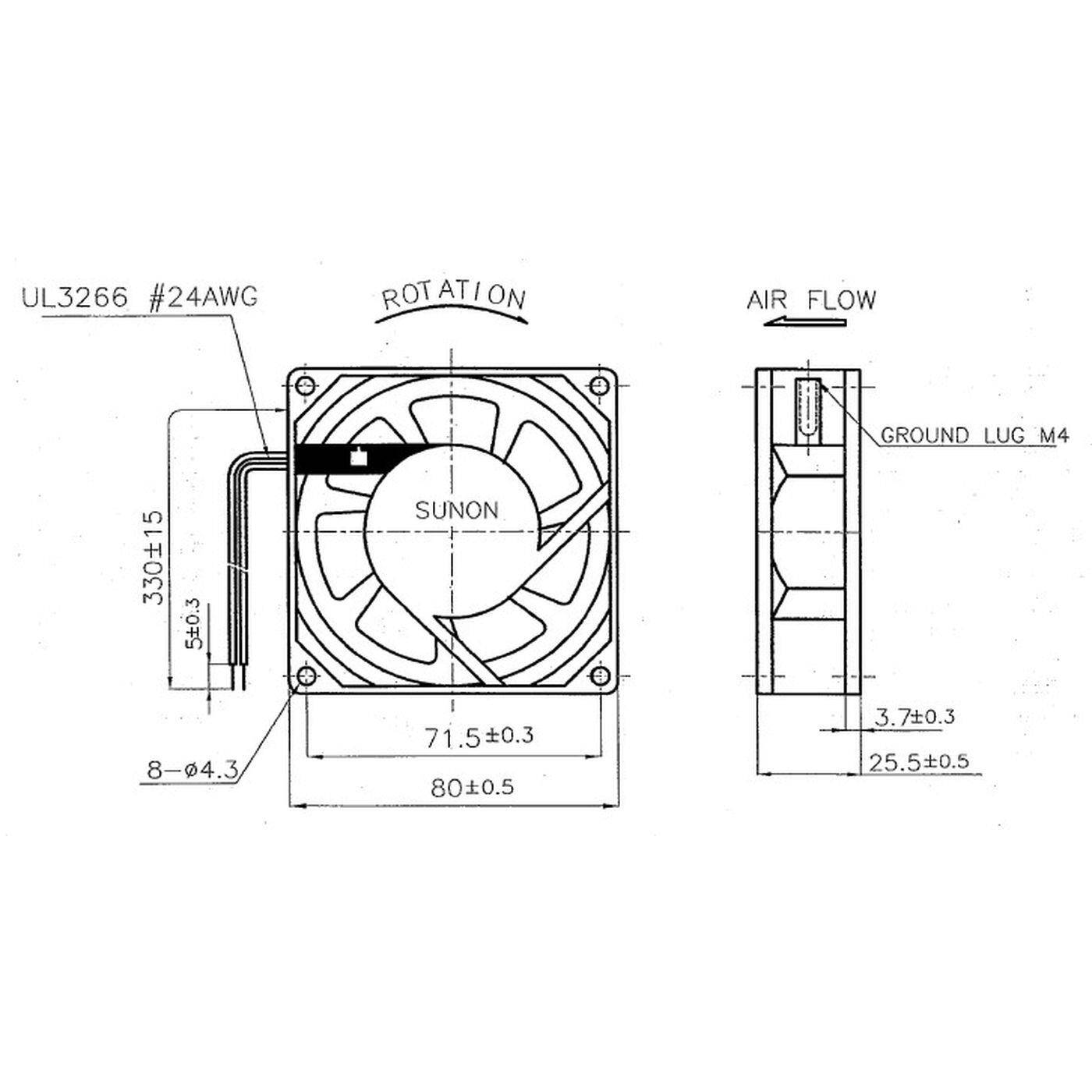 Lüfter 230V AC 14W 80x80x25mm 30,5m³/h 2450U/Min 30,5m³/h Sunon SF23080AT2082HBL
