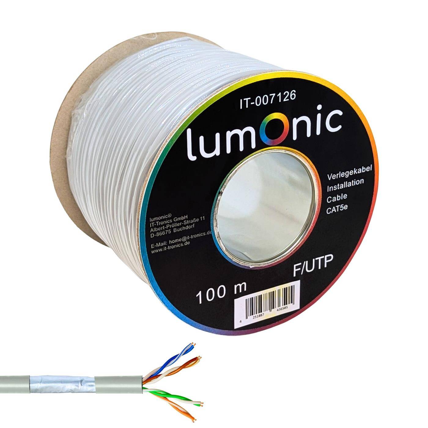 Lumonic 100m Netzwerkkabel CAT 5e F/UTP I CAT5e-kabel, Gigabit Lan Kabel, Ethernet Kabel I Flexibles Verglegekabel geschirmt, für den Innenbereich bis 100 MHz
