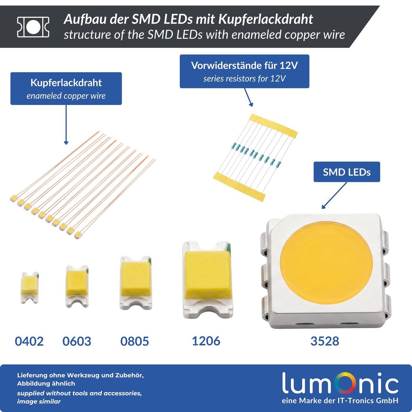 Lumonic 10x Superhelle LEDs vom Typ SMD 3528 - High Power LEDs mit Anschlussdraht zum selber Löten DIY in Farbe Rot - Durchmesser: 3,5x2,8mm