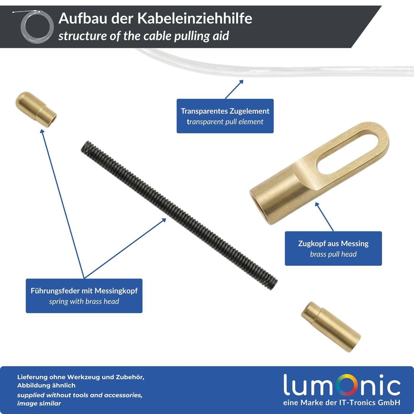 Lumonic Kabel Einzugshilfe 10m mit Führungsfeder 4mm I Einziehspirale aus Polyamid I Einziehfeder, Kabeleinzug, Einziehband für Elektriker & Bastler