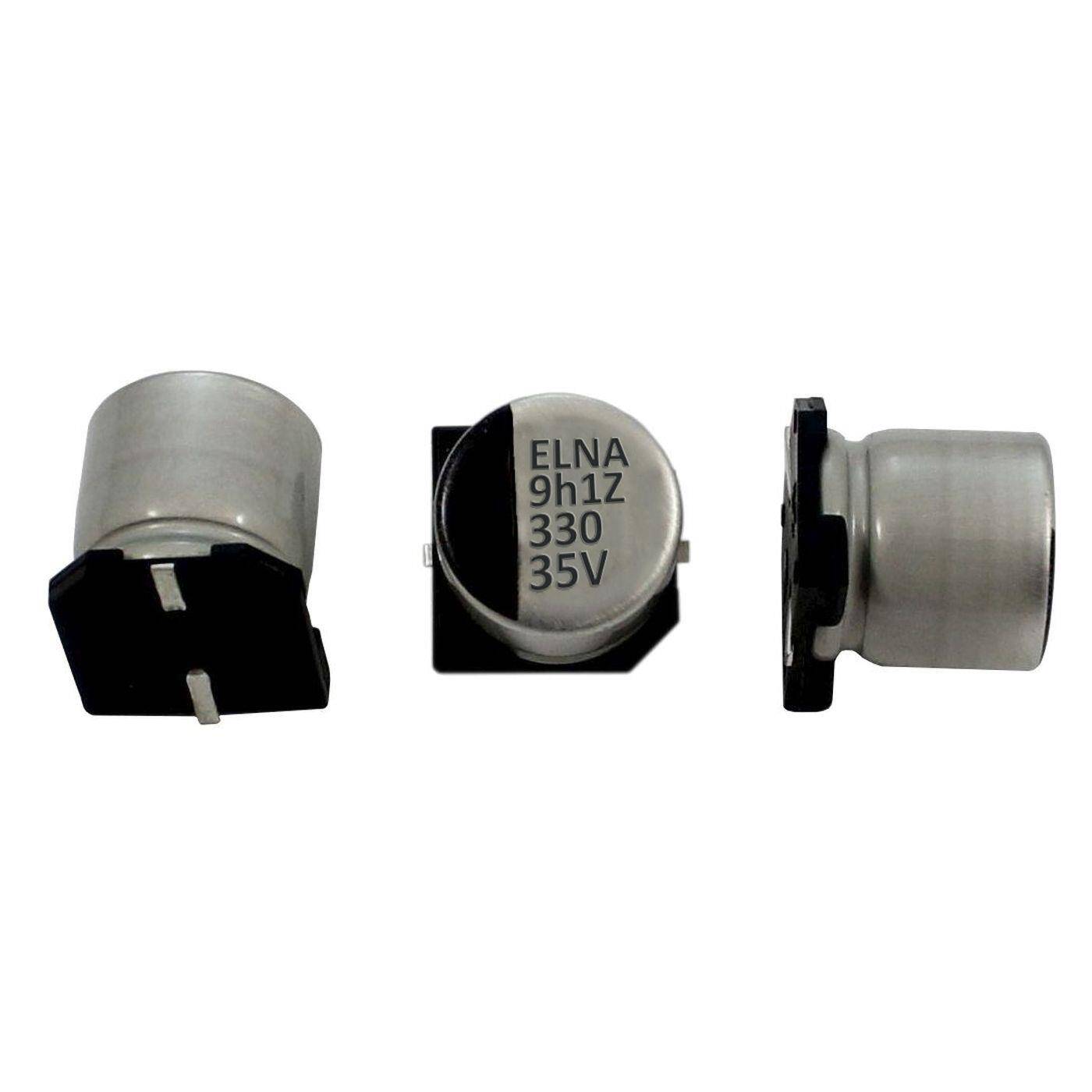 SMD Elko Kondensator 330µF 35V | Elektrolytkondensator bis zu einer Temperatur von 105°C | 10x10mm | 330uF RVZ-35V331MHA5GY-R2 Elna