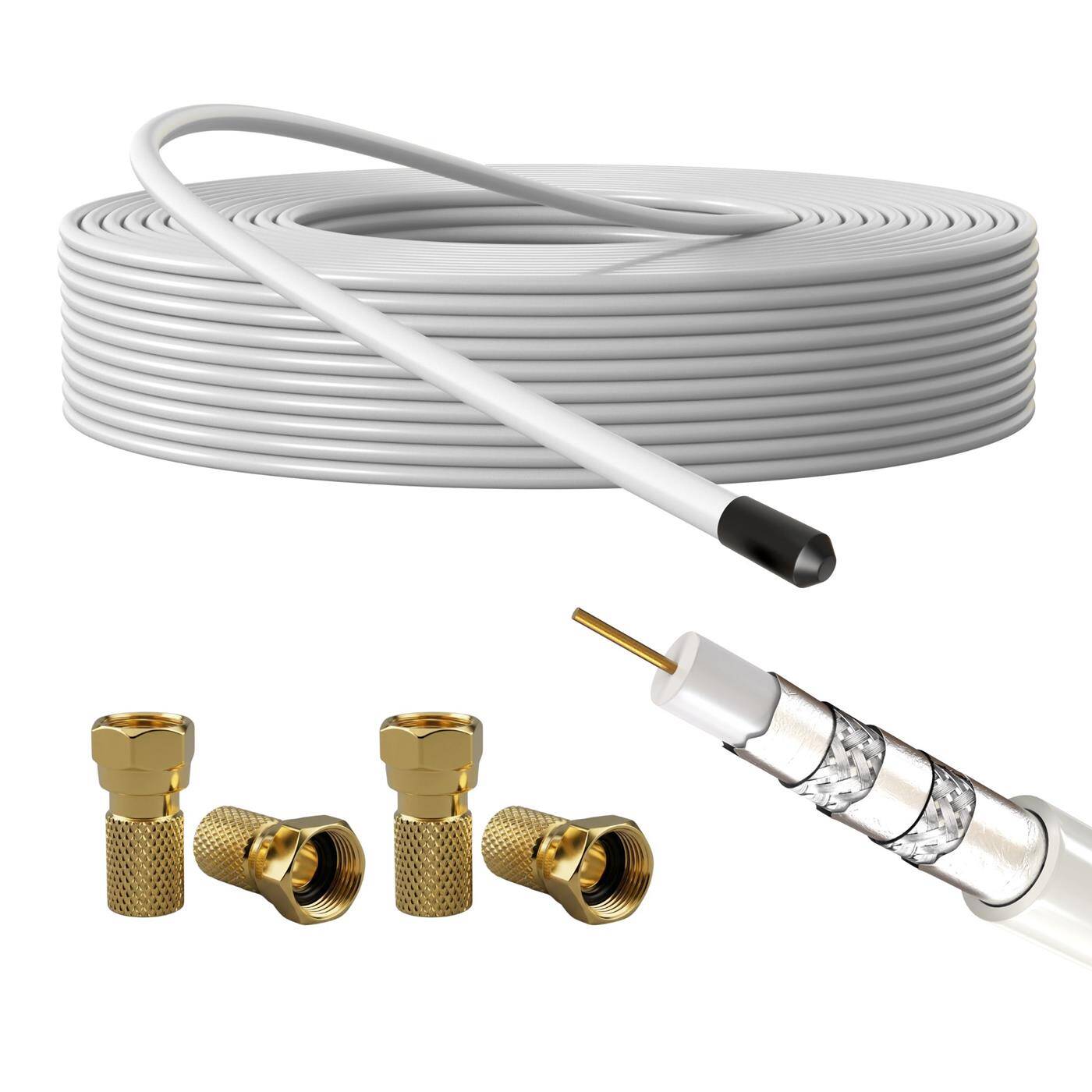 Lumonic Antenna cable RG6 135dB 10m + 4x F-plug | 5-fold shielding - no more picture interference | SAT cable, coaxial cable Internet, TV cable