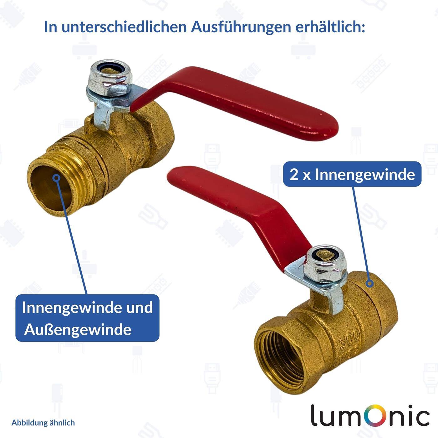 Ball valve round with lever handle 1/8 Customs 2 x Internal thread Corrosion-resistant brass Stopcock for compressed air Workshop