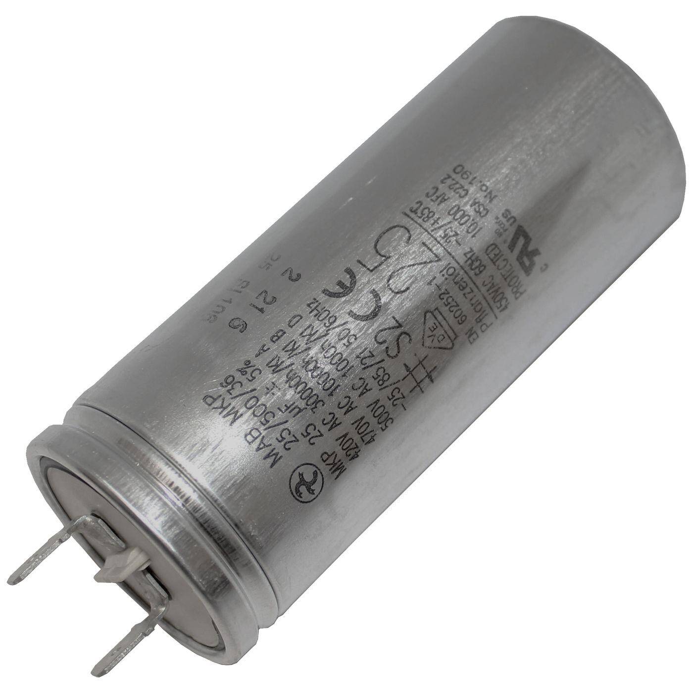 Anlaufkondensator Motorkondensator 25µF 470V 40x98mm Stecker 6,3x0,8mm Hydra MKP-500 25-A 25uF