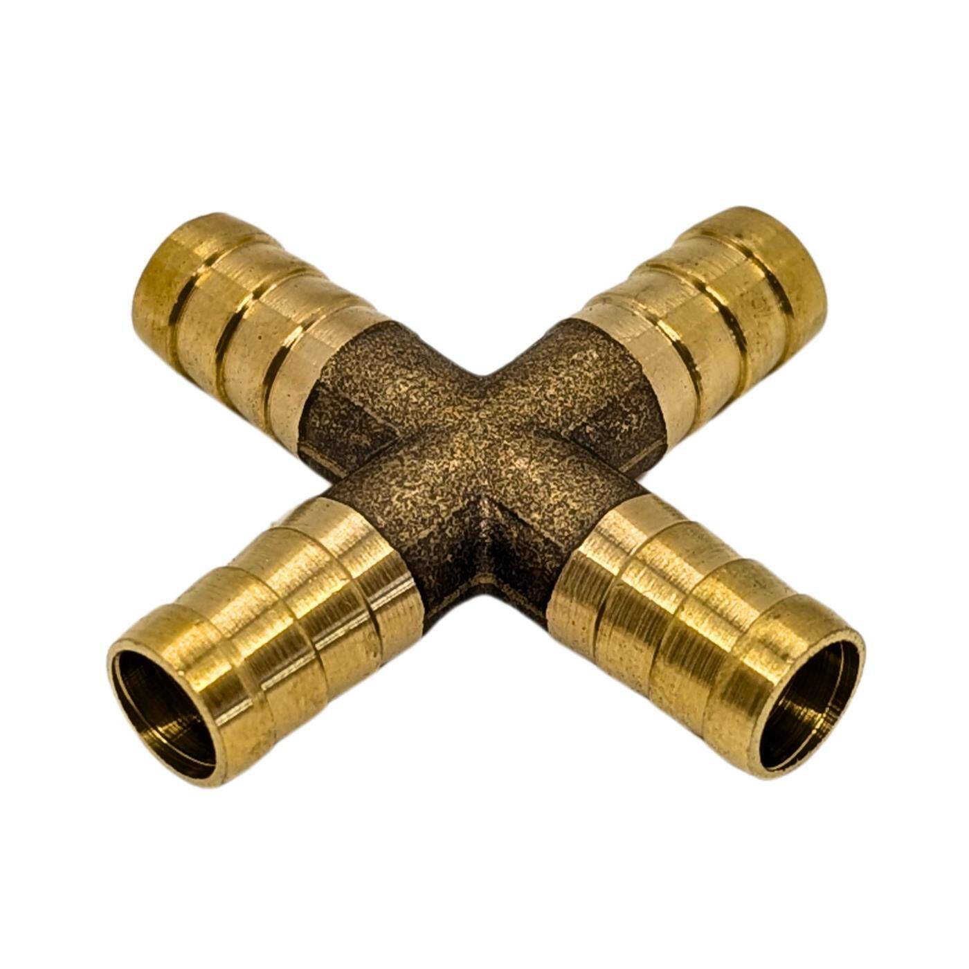 X-hose connector for 9mm (3/8") hose made of brass Cross connector X-piece with spike profile Compressed air for workshops, businesses and DIY enthusiasts