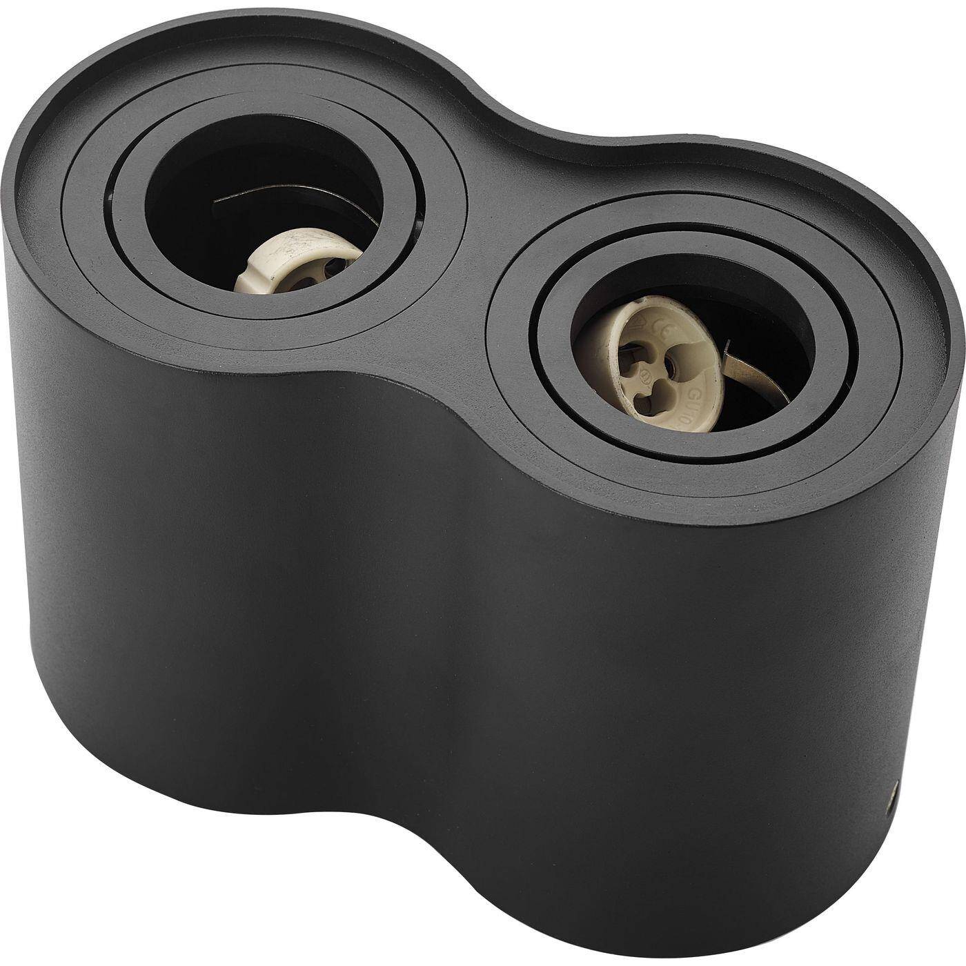 LED Surface mount frame Twin Round 175x95x125mm Black Aluminium Swivelling Spot GU10 MR16