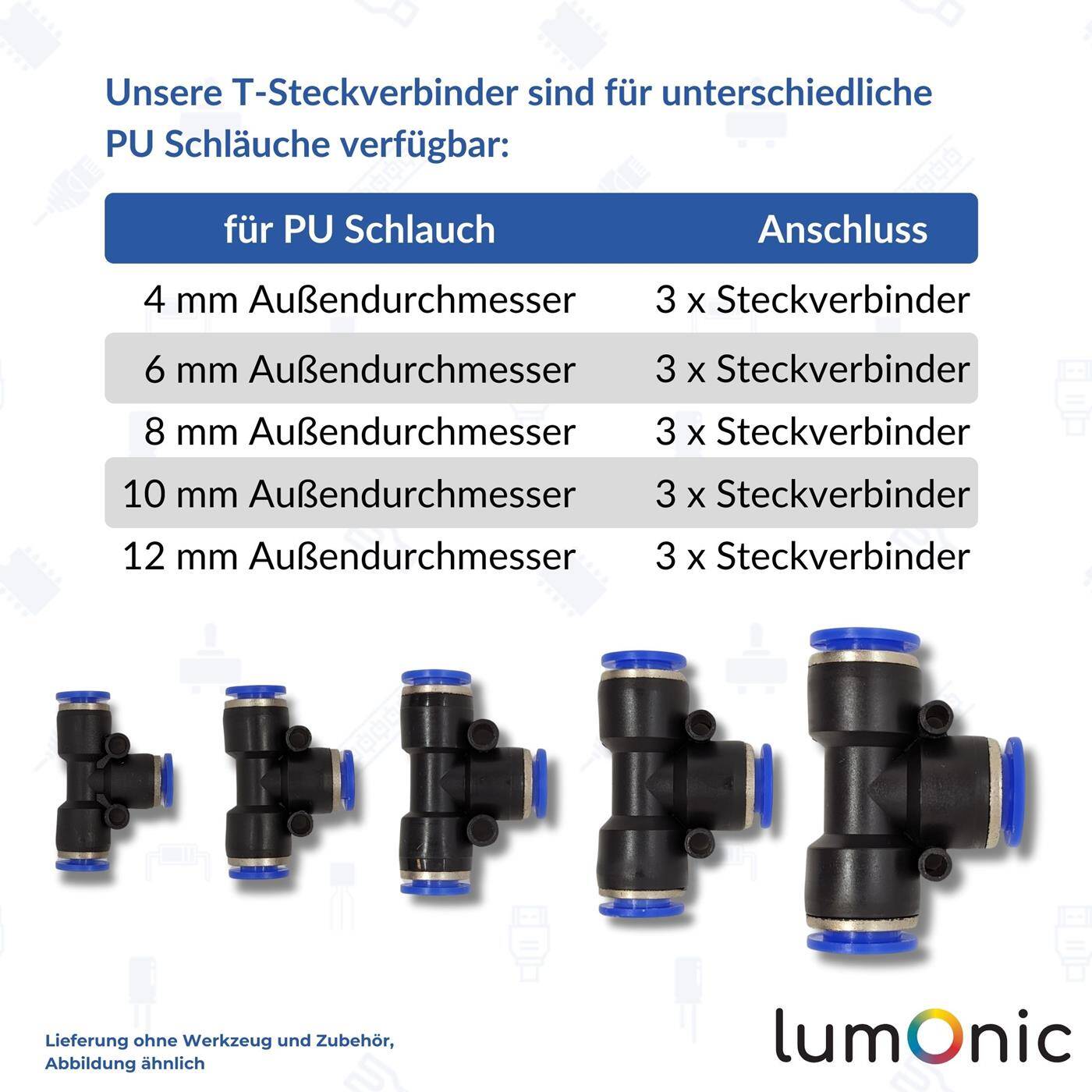 PU hose T-connector 10mm T-piece Push-in Pneumatic plug connector T-distributor Compressed air PU hose T-connector 10mm T-piece Push-in Pneumatic plug connector T-distributor Compressed air
