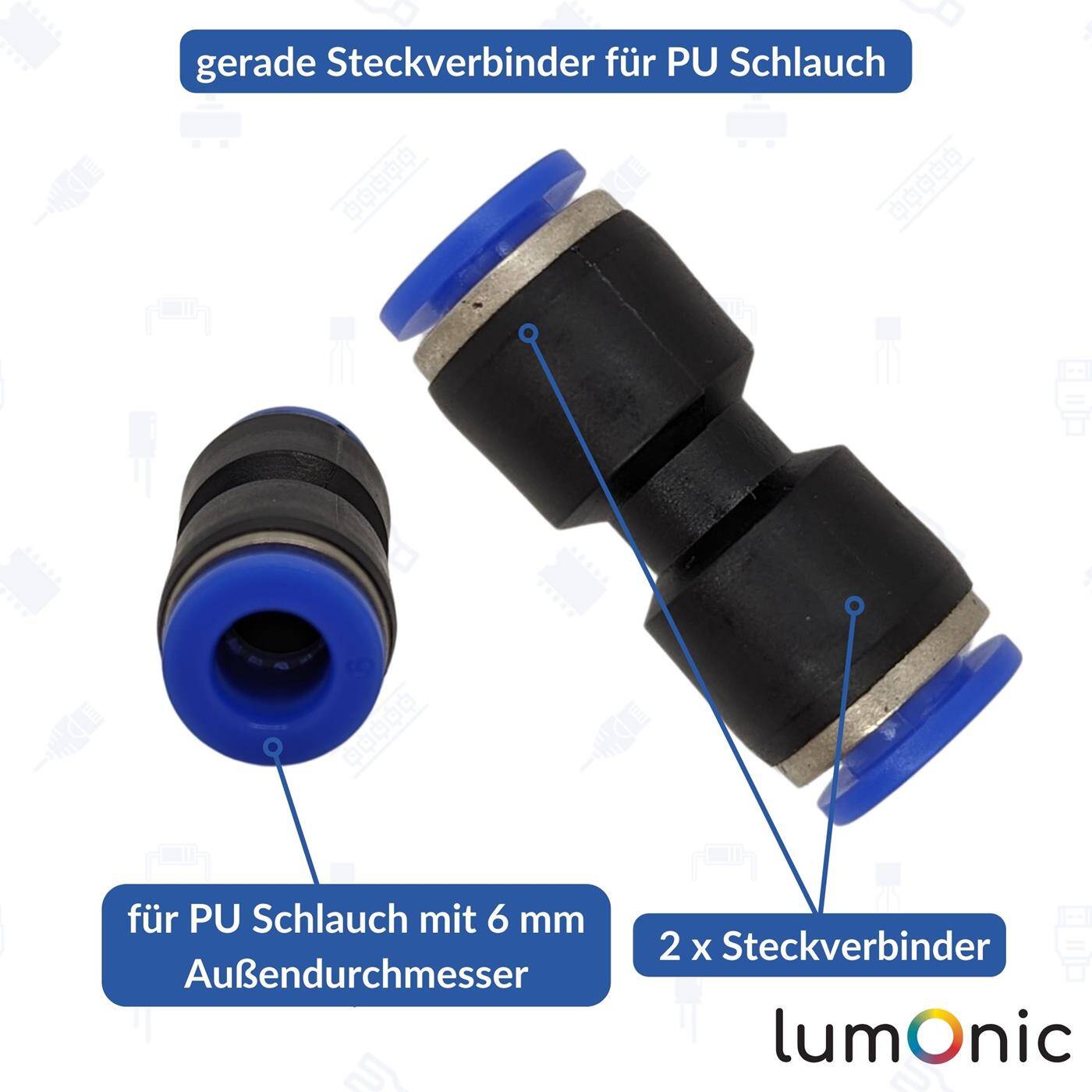 PU Schlauch Steckverbinder 6mm gerade Schnellverschluss pneumatischer Steckverbinder Schlauchverbinder Druckluft & Automatisierung