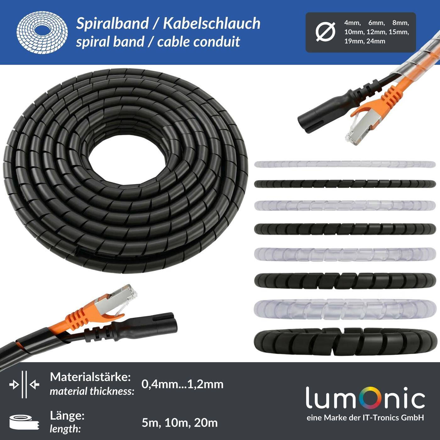 5m Spiral tape 10mm (7,5-60mm) Cable conduit   Tubing Protection