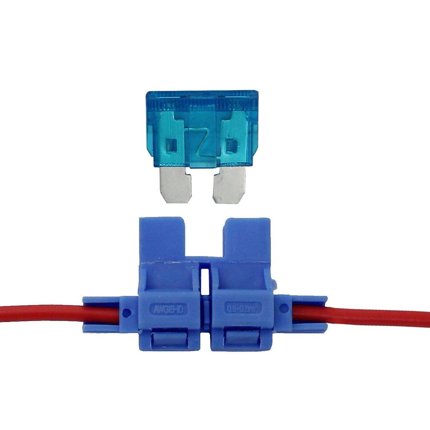 5x CAR Car Fuse holder 0,5...0,8mm² Cable cross section + 19mm 15A Flat fuse Insulation displacement technology