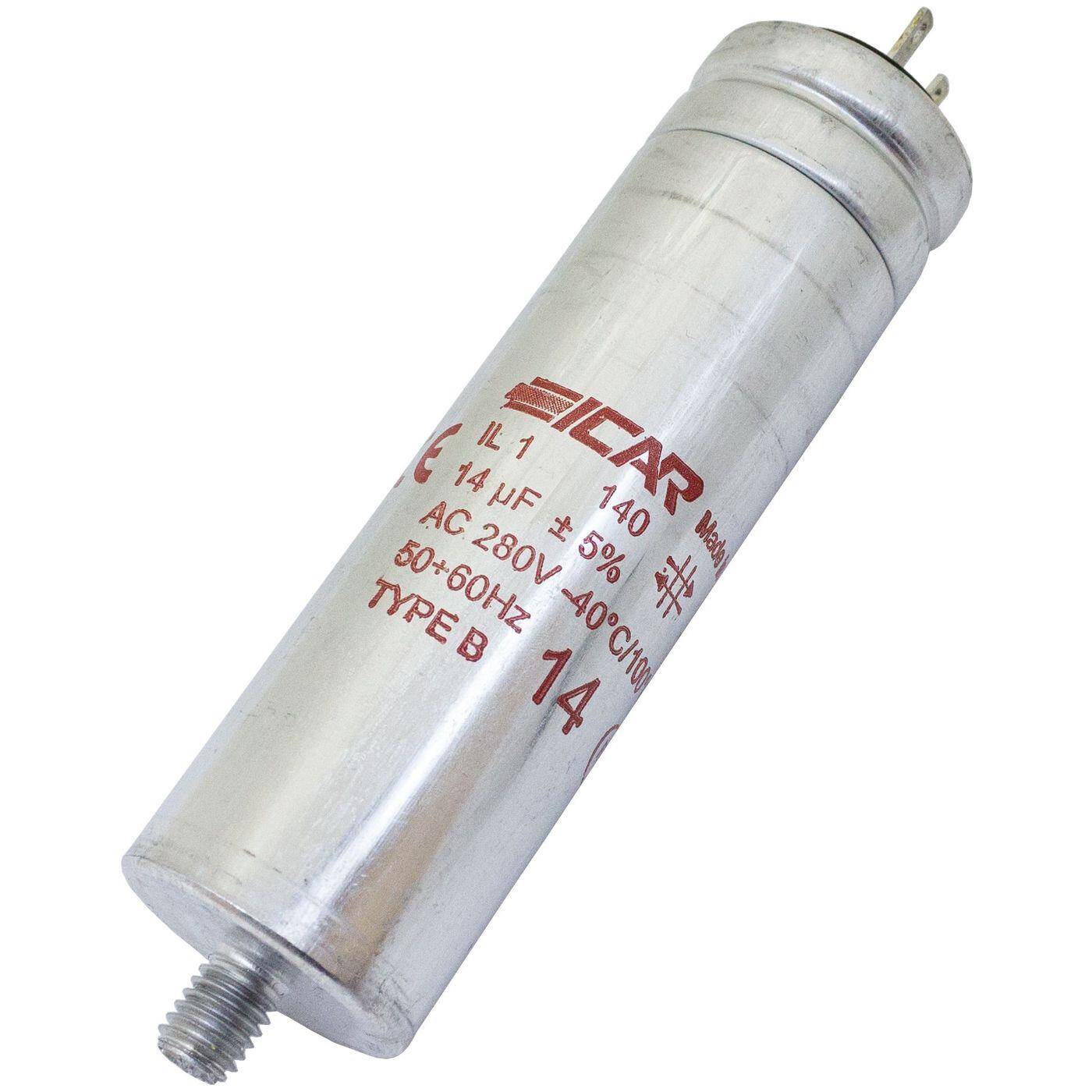 Anlaufkondensator Motorkondensator 14µF 280V 30x103mm Stecker 2,8x0,8mm ICAR 14uF