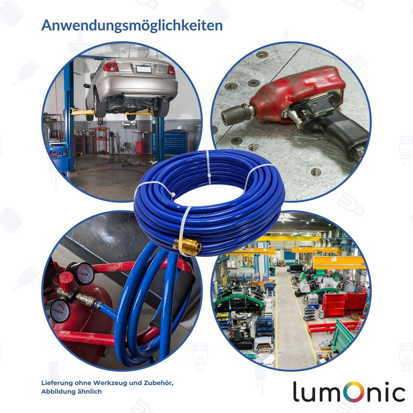 30m Compressed air hose with quick coupling 13mm PVC Compressed air extension Can ready-made Flexible, abrasion-resistant and fabric-reinforced 30m Compressed air hose with quick coupling 13mm PVC Compressed air extension Can ready-made Flexible, abrasion-resistant and fabric-reinforced